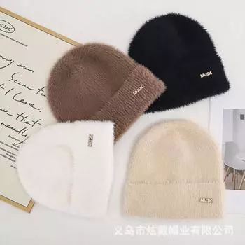 Новая осенне-зимняя шапка из искусственной норки, женская плюшевая универсальная шерстяная защитная шапка, утолщенная модная вязаная шапка one size fits all хаки