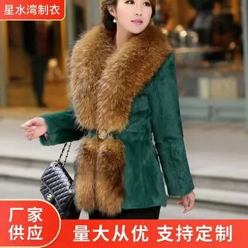 Новая осенне-зимняя шуба женская длинная женская шуба воротник из шерсти енота норка бархат утолщенный M белый