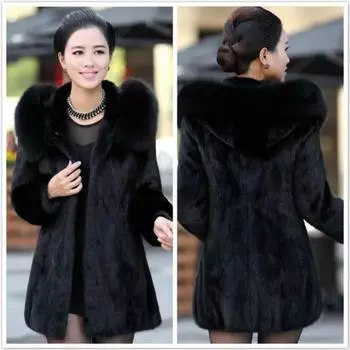 Новая осенне-зимняя шуба женская с длинным меховым воротником из норки бархатная куртка для мамы S чёрный