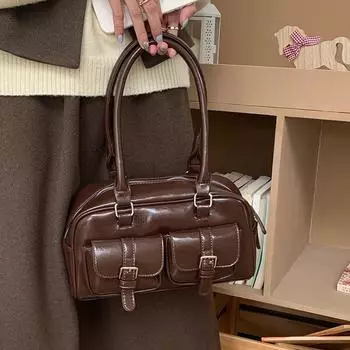 Новая осенне-зимняя сумка-боулинг в Корейском стиле, большая вместимость, сумка через плечо, модная сумка для подмышек в пригородных поездках