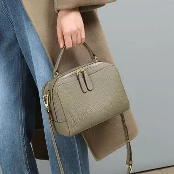 Новая осенне-зимняя сумка через плечо из натуральной кожи, женская сумка, модная и универсальная, ручная маленькая квадратная сумка на одно плечо