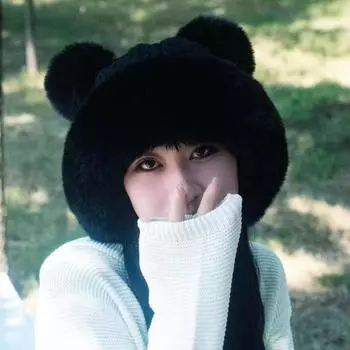 Новая осенне-зимняя теплая мягкая шапка для женщин, набор из шапок с изображением медведя, плюшевая утолщенная шапка с изображением молнии one size чёрный