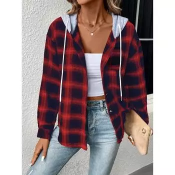 Новая осенне-зимняя толстовка с капюшоном, повседневная рубашка на пуговицах, куртка S красный