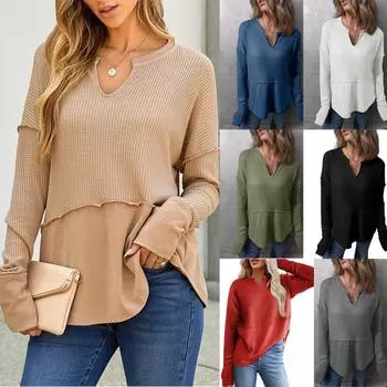 Новая осенне-зимняя толстовка женская повседневная лоскутная кофта с длинными рукавами однотонная свободная толстовка с капюшоном для женщин S