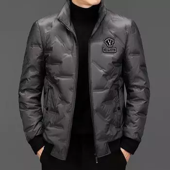 Новая осенне-зимняя ветрозащитная куртка-пуховик с воротником-стойкой, мужская модная белая повседневная легкая куртка-пуховик на утином пуху M чёрный