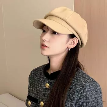 Новая осенне-зимняя восьмиугольная шляпа в британском стиле, однотонная шерстяная стильная женская шляпа, повседневная модная шляпа-берет для газетчика чёрный