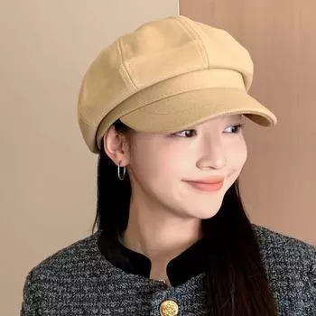 Новая осенне-зимняя восьмиугольная шляпа в британском стиле, однотонная шерстяная стильная женская шляпа, повседневная модная шляпа-берет для газетчика чёрный