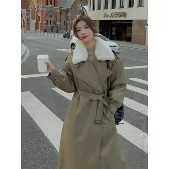 Новая осенне-зимняя женская куртка-парка, женская черная ветровка средней длины из овечьего бархата и хлопка S