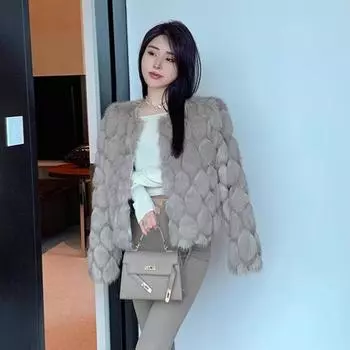 Новая осенне-зимняя женская мода из искусственного меха лисы, легкая короткая экологическая шуба для женщин average size белый