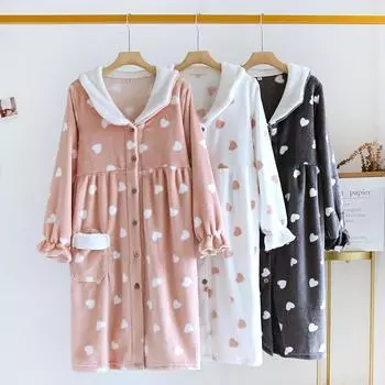 Новая осенне-зимняя женская ночная рубашка из фланели и бархата, утолщенная, с длинными рукавами, большого размера, длинная юбка, пижама, домашняя одежда M