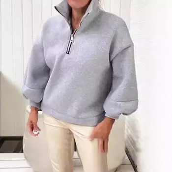 Новая осенне-зимняя женская однотонная свободная толстовка с длинными рукавами и прорезной молнией S