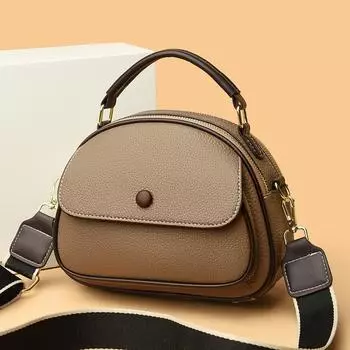 Новая осенне-зимняя женская сумка, модная мягкая кожаная однотонная повседневная женская сумка через плечо, двухслойная ретро-сумка через плечо