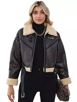 Новая осенне-зимняя женская уличная одежда, повседневная толстая теплая короткая куртка из искусственной кожи, женская модная винтажная куртка из искусственной кожи с мехом ягненка