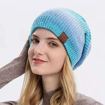 Новая осенне-зимняя женская вязаная шапка, трендовая теплая шапка с градиентом и принтом, Радужный модный вязаный пуловер, шапка