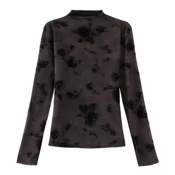 Новая осенняя футболка с длинными рукавами и полувысоким воротом, модный тонкий топ с принтом в китайском стиле для мам M