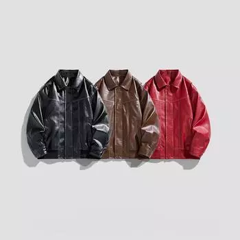 Новая осенняя куртка из искусственной кожи с воротником-стойкой в стиле локомотива в корейском стиле, модная повседневная куртка свободного покроя M