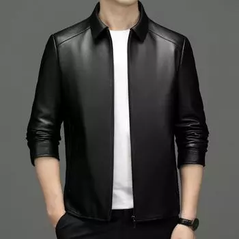 Новая осенняя куртка из натуральной овчины, мужская кожаная куртка среднего возраста, универсальная повседневная куртка, верхняя часть M