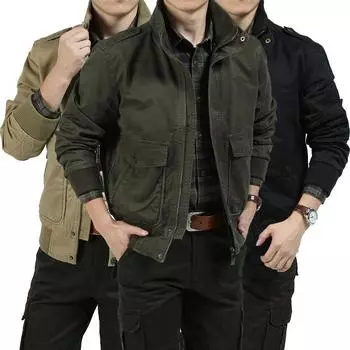 Новая осенняя куртка, мужская одежда на весну и осень, мужская повседневная куртка большого размера в стиле милитари с воротником-стойкой, тонкое пальто из чистого хлопка M