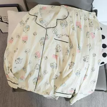 Новая осенняя милая пижама Kawaii, домашняя одежда для женщин, пижама с принтом кота, одежда для сна, одежда для отдыха, топ с длинным рукавом, штаны, комплект из 2 предметов M