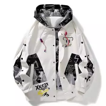 Новая осенняя молодежная модная брендовая куртка с принтом и капюшоном, куртка в гонконгском стиле, мужская куртка M