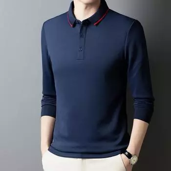 Новая осенняя мужская футболка с длинными рукавами, деловая, повседневная, городская, однотонная, с лацканами, мужская рубашка поло, мужской стиль M