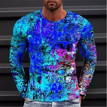 Новая осенняя мужская футболка с круглым вырезом и длинным рукавом с оптической иллюзией, 3D-принт, модный топ, пуловер, футболки, мужская одежда S
