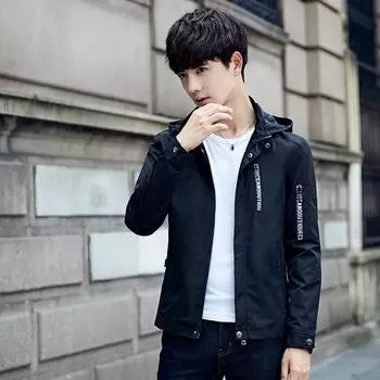 Новая осенняя мужская куртка, повседневная мужская одежда, корейская версия, тонкий плащ с капюшоном, универсальный S