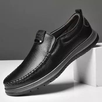 Новая осенняя мужская повседневная обувь, лоферы без шнуровки из натуральной кожи, мужские весенние красивые роскошные брендовые мужские туфли на платформе для вождения 37 чёрный