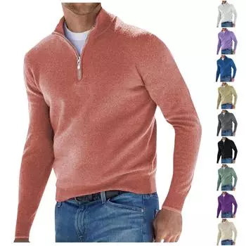 Новая осенняя мужская повседневная рубашка поло с длинными рукавами и плюшевой молнией с v-образным вырезом L бежевый