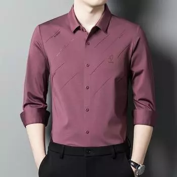 Новая осенняя одежда для молодых и мужчин среднего возраста. Рубашки с длинными рукавами. Деловые повседневные тонкие модные свободные рубашки из ледяного шелка для мужчин. M