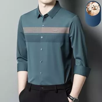 Новая осенняя одежда для молодых и мужчин среднего возраста, рубашки с длинными рукавами, деловые повседневные свободные рубашки из тонкой шелковой шерсти для пап M