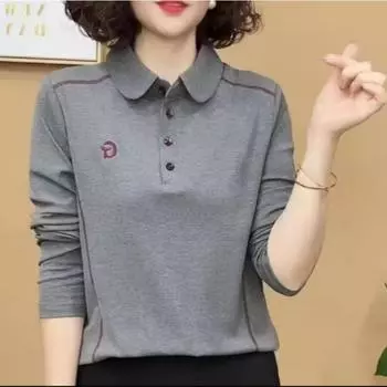Новая осенняя однотонная футболка с длинными рукавами и лацканами, рубашка поло, модная, тонкая и универсальная верхняя часть, замедляющая старение, базовая рубашка L