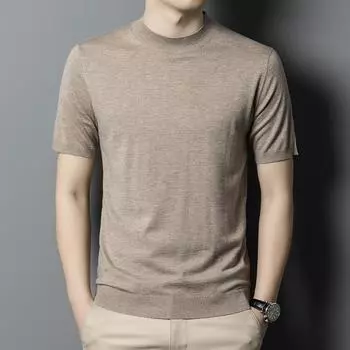Новая осенняя полуводолазка, вязаный свитер с короткими рукавами, мужская деловая мода, повседневная шерстяная рубашка с короткими рукавами, мужская одежда M