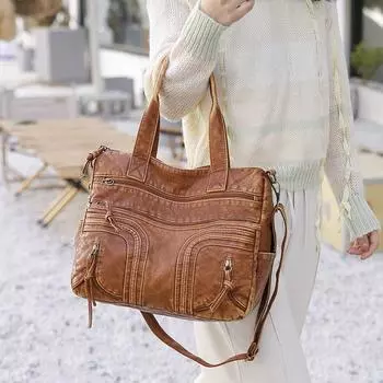 Новая осенняя ретро коричневая женская сумка большая женская сумка через плечо в европейском и американском стиле