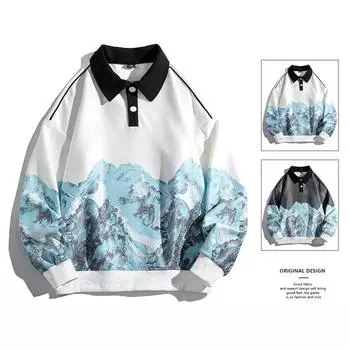 Новая осенняя рубашка поло с длинными рукавами и графическим принтом, мужская толстовка с лацканами от модного бренда Гонконга, свободная и универсальная M