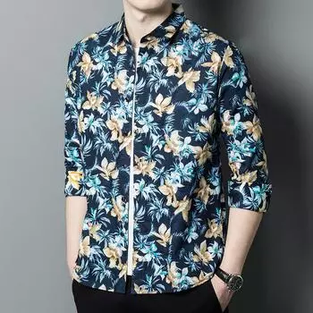 Новая осенняя рубашка с длинным рукавом для мужчин молодого и среднего возраста, хлопковая рубашка с цветочным принтом и коротким рукавом, одежда для папы M