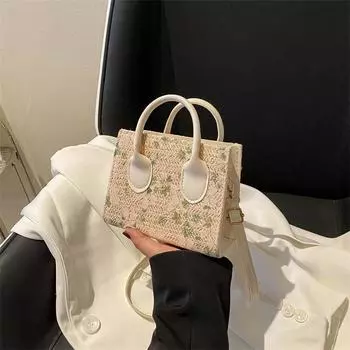 Новая осенняя соломенная плетеная маленькая сумка женская корейская версия иностранного стиля плетеная кружевная портативная повседневная сумка маленькая свежая сумка-мессенджер прилив белый