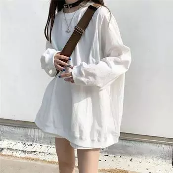 Новая осенняя свободная однотонная тонкая толстовка большого размера в корейском стиле с длинными рукавами, женская модная студенческая куртка M