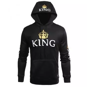 Новая осенняя толстовка для пар с капюшоном и длинными рукавами с принтом Queen King QUEEN-S синий