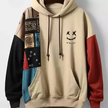 Новая осенняя толстовка с капюшоном для мужчин с 3D этническим узором и принтом в стиле пэчворк, с длинным рукавом, модная уличная толстовка с капюшоном, пуловер, свободные топы S