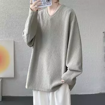 Новая осенняя трендовая брендовая мужская футболка с длинным рукавом большого размера, базовая футболка M серый