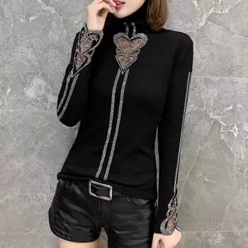 Новая осенняя водолазка-пуловер Heavy Industry Ironing Top Slim Base Shirt для женщин Футболка с длинными рукавами M чёрный