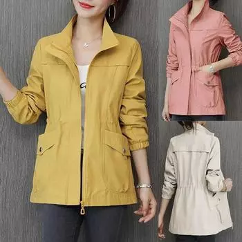Новая осенняя женская куртка, ветровка с длинными рукавами, женские длинные куртки, повседневное базовое двухслойное пальто, верхняя одежда 4XL M хаки