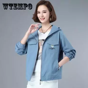 Новая осенняя женская куртка, ветровка с капюшоном, топы с длинными рукавами, повседневные пальто, женская куртка, свободная верхняя одежда, куртки-бомберы M