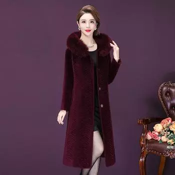 Новая овечья шерсть, широкая шуба из корейского овечьего флиса для жены, средняя длинная меховая шуба 5XL