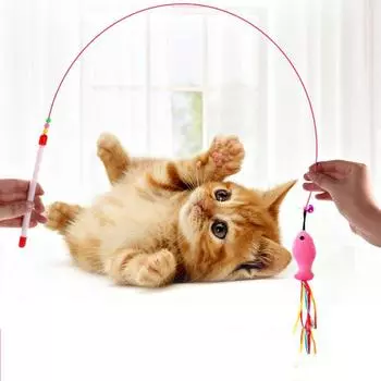 Новая палка для дразнения из стальной проволоки Новая игрушка для кошек, бабочка, перо, милая палка для дразнения Игрушка-колокольчик для дразнения кошек, товары для животных
