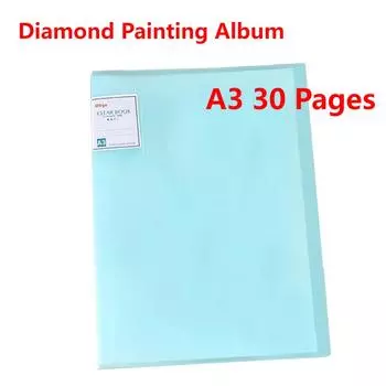 Новая папка для хранения файлов A3 30 страниц Алмазная картина Книга для хранения Прозрачная обложка Фотоальбом Книга Держатель для алмазной картины синий