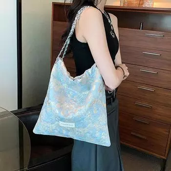 Новая парчовая сумка на плечо с жаккардовой цепочкой в стиле ретро, повседневная маленькая женская сумка со свежей текстурой, модная сумка через плечо one size розовый