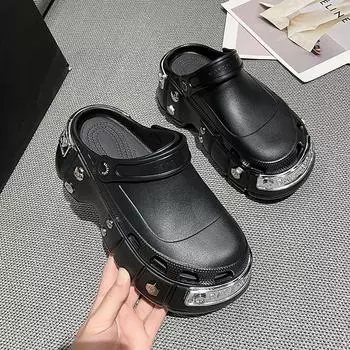 Новая парижская обувь с дырками, летние повседневные женские туфли на платформе, тапочки на танкетке с толстой подошвой, сандалии, домашние и уличные пляжные тапочки 44/45 белый