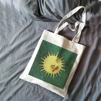 Новая парусиновая сумка для покупок на одно плечо. Эстетическая сумка для покупок с солнечным узором. Большая вместительная сумка для покупок в стиле готического ретро. 24*26cm